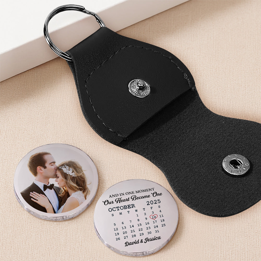 Custom Photo Coin Keychain for Wife, Couple Anniversary Valentine's Day Gifts • Our Souls Met And Merged - Personalized Pocket Hug