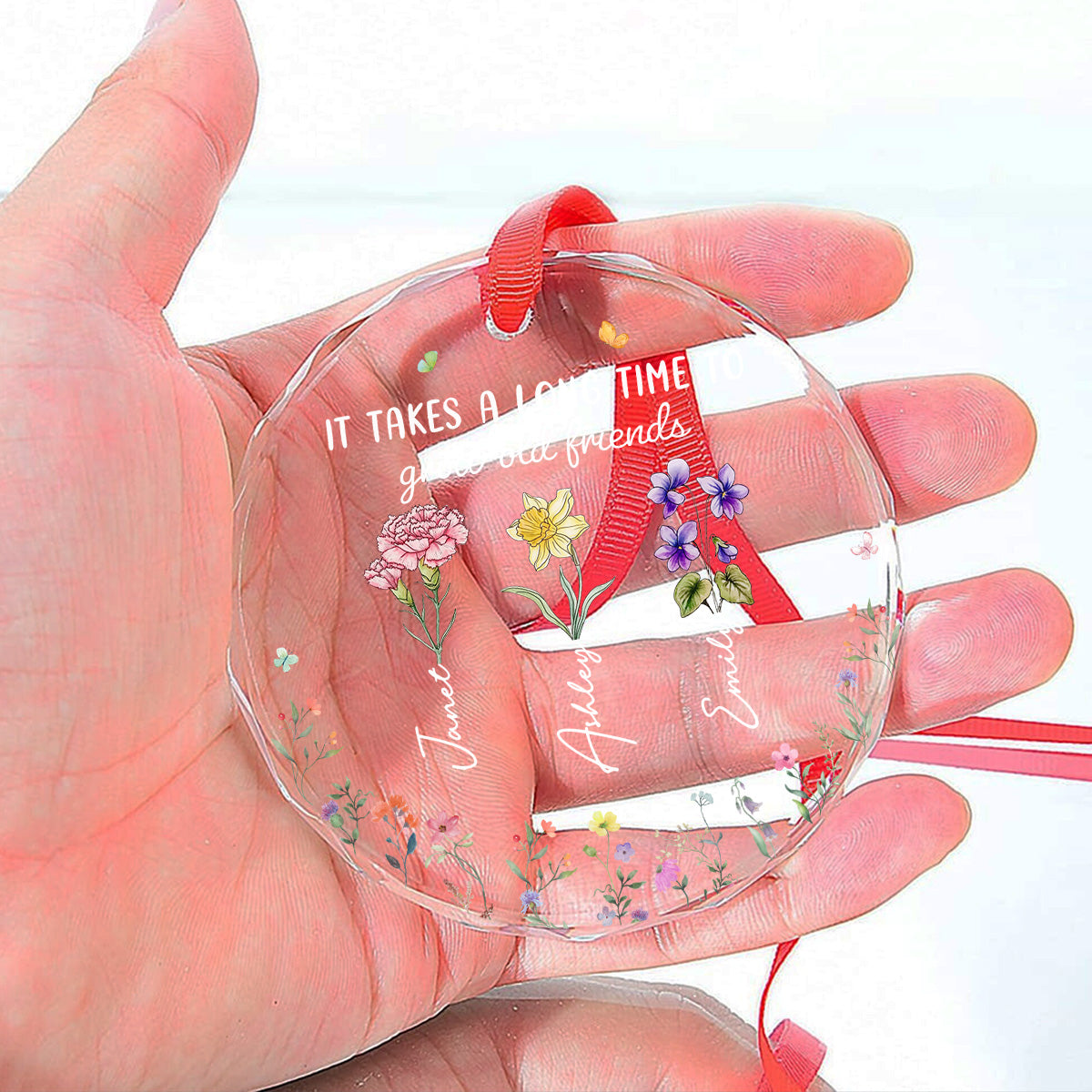 Custom Friendship Christmas Ornament, Best Friend Gift •  Bloom Where Friendship Is Planted - Personalized Glass Ornament