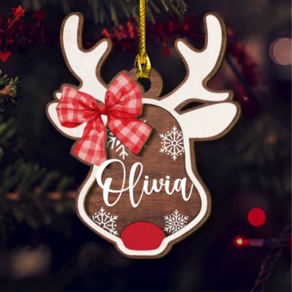 Custom Keepsake Christmas Ornament •  Reindeer Christmas - Personalized 2-Layered Wood Ornament