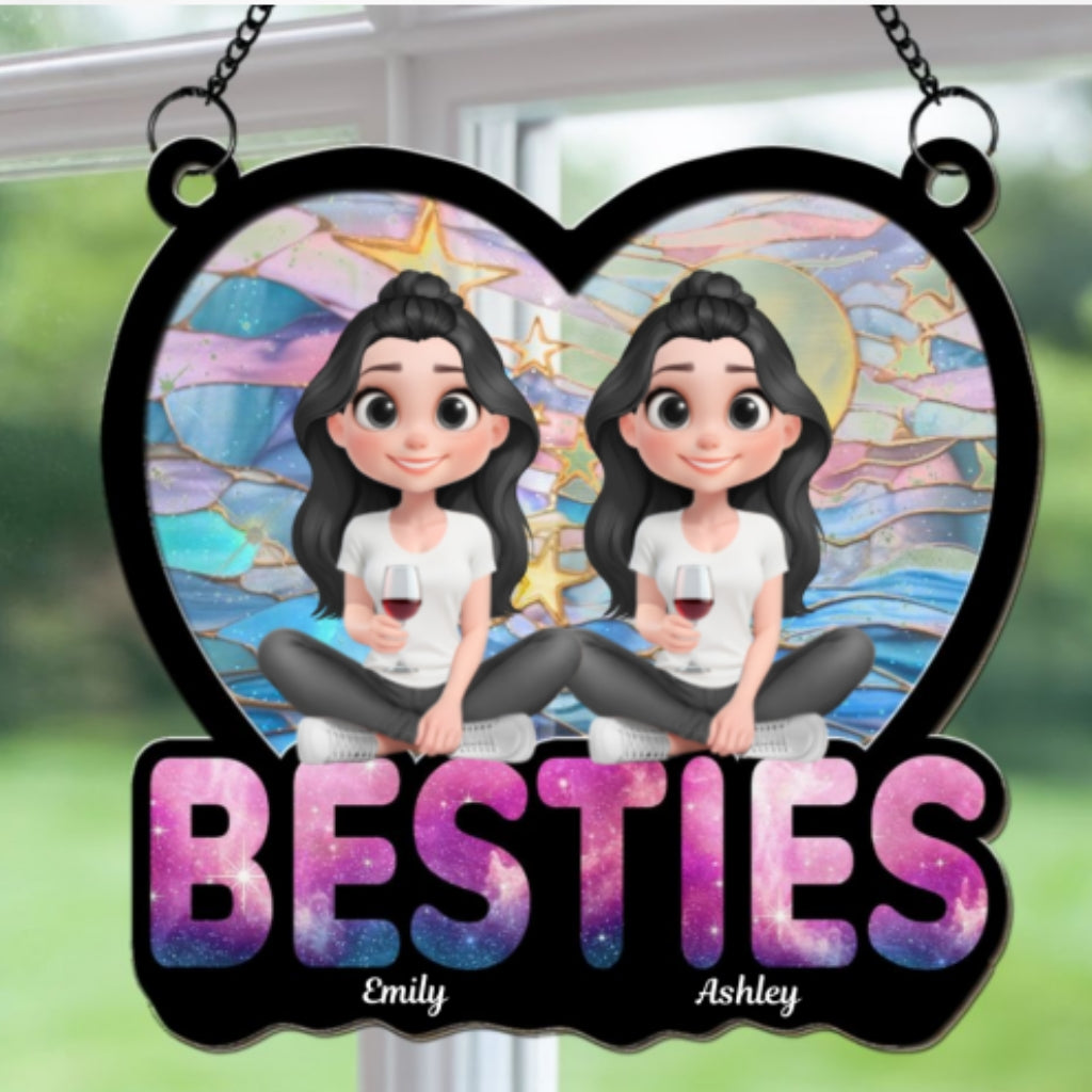 Custom Best Friend Hanging Decor, Friendship Birthday Gifts • Stars And Moon - Personalized Suncatcher