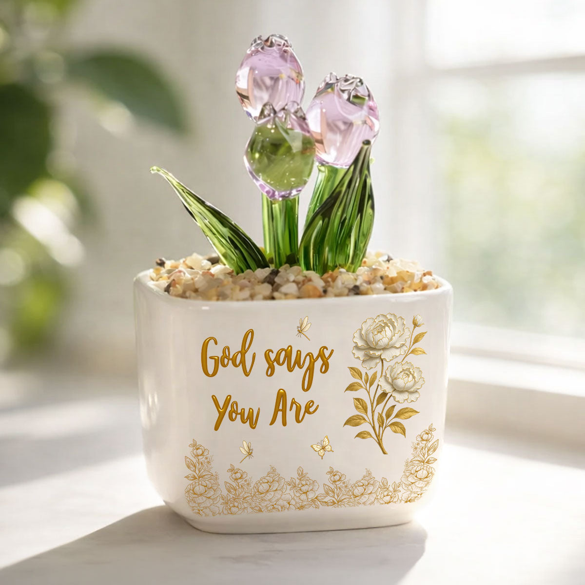 Custom Flower Keepsake, Glass Home Decor Gift for Granddaughter • God Day I Am - Personalized Glass Everlasting Tulips