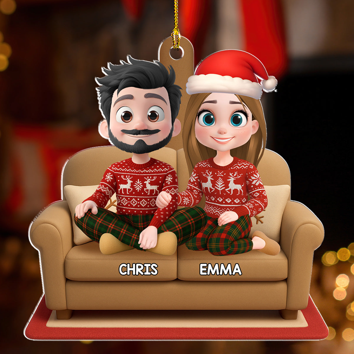 Custom Couple Christmas Ornament, Anniversary Gift •  Together Forever - Personalized 3D Effect Acrylic Ornament