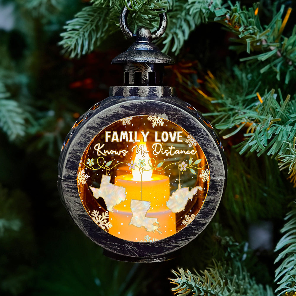 Custom Name Family Christmas Gifts, Holiday Decor • Family Love Knows No Distance Mother Of Pearl - Personalized Christmas Lantern