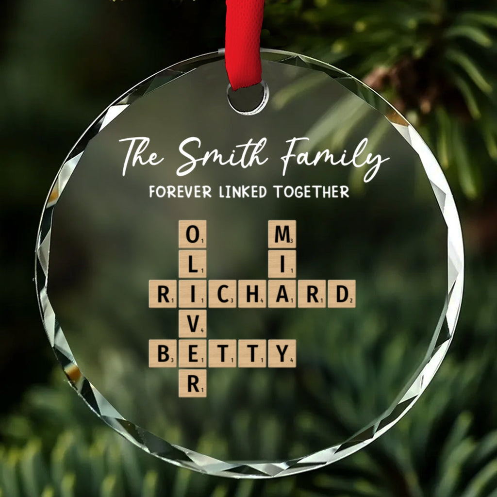 Custom Family Ornament, Christmas Gift for Family Members •  Family Hearts Forever Linked Together - Personalized Glass Ornament