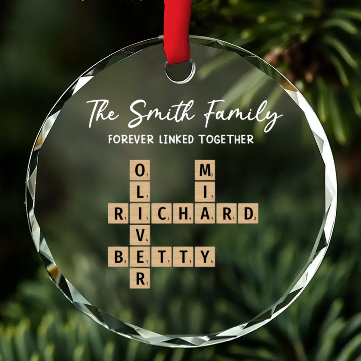 Custom Family Ornament, Christmas Gift for Family Members •  Family Hearts Forever Linked Together - Personalized Glass Ornament