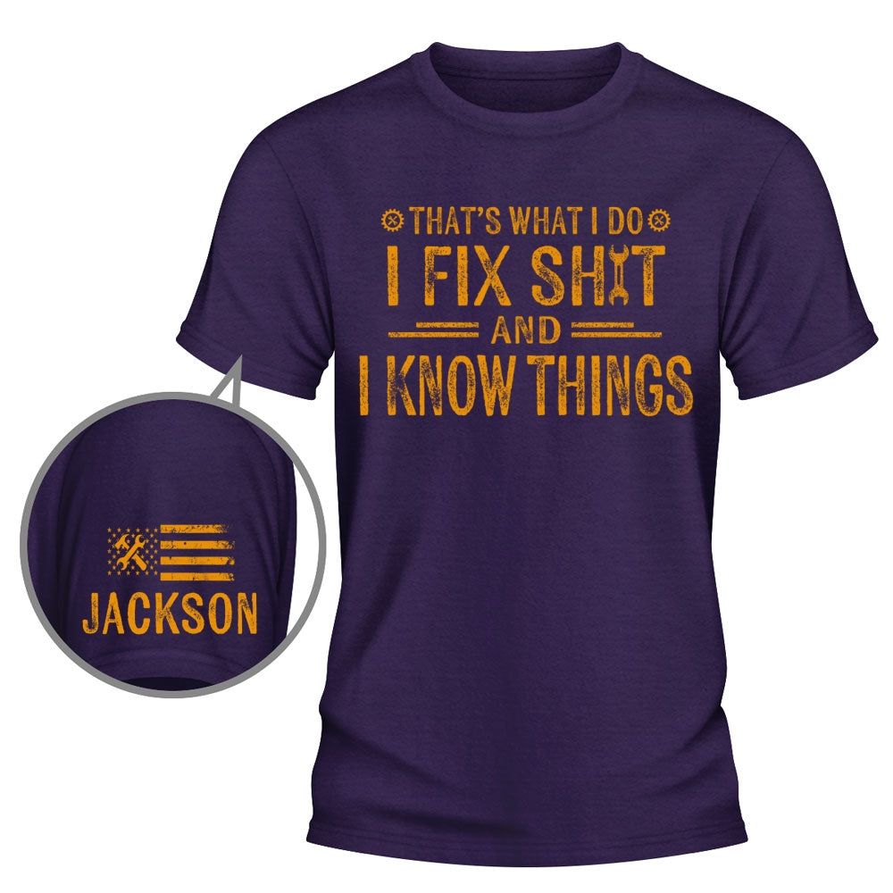 Custom Christmas & Birthday Gift for Dad, Grandpa • I Fix Sht - Personalized Shirt With Design On Sleeve
