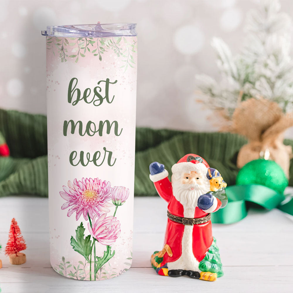 Custom Christmas Birthday Gifts For Mom • Birthflower Mom Grandma - Personalized Skinny Tumbler