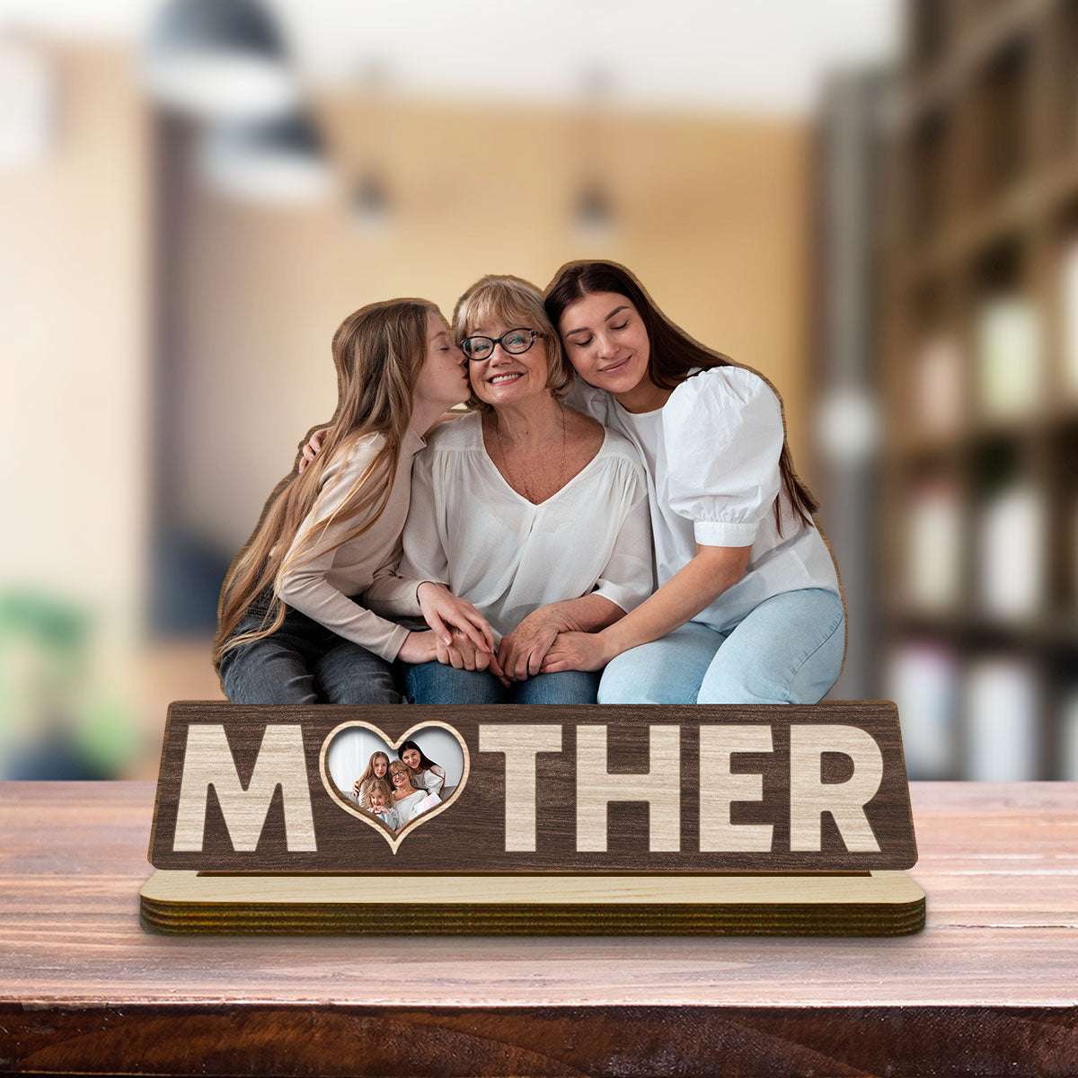 Custom Decor for Mom, Special Gift for Mother • Forever My Mom - Personalized 2-Layer Wood Plaque With Flat Base
