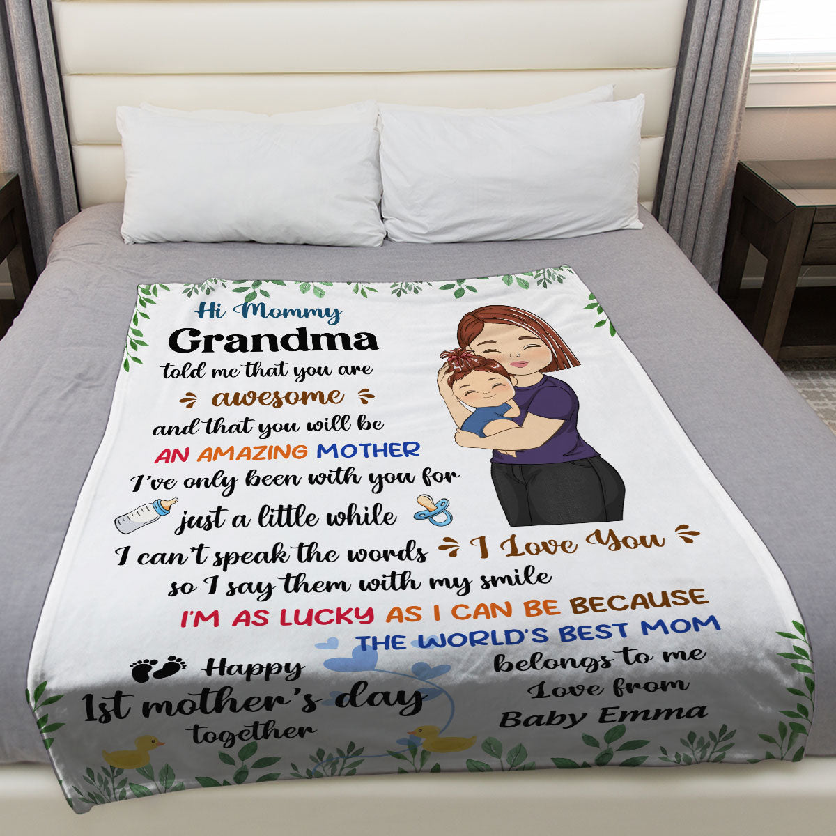 Happy First Mothers Day Together - Personalized Fleece Blanket