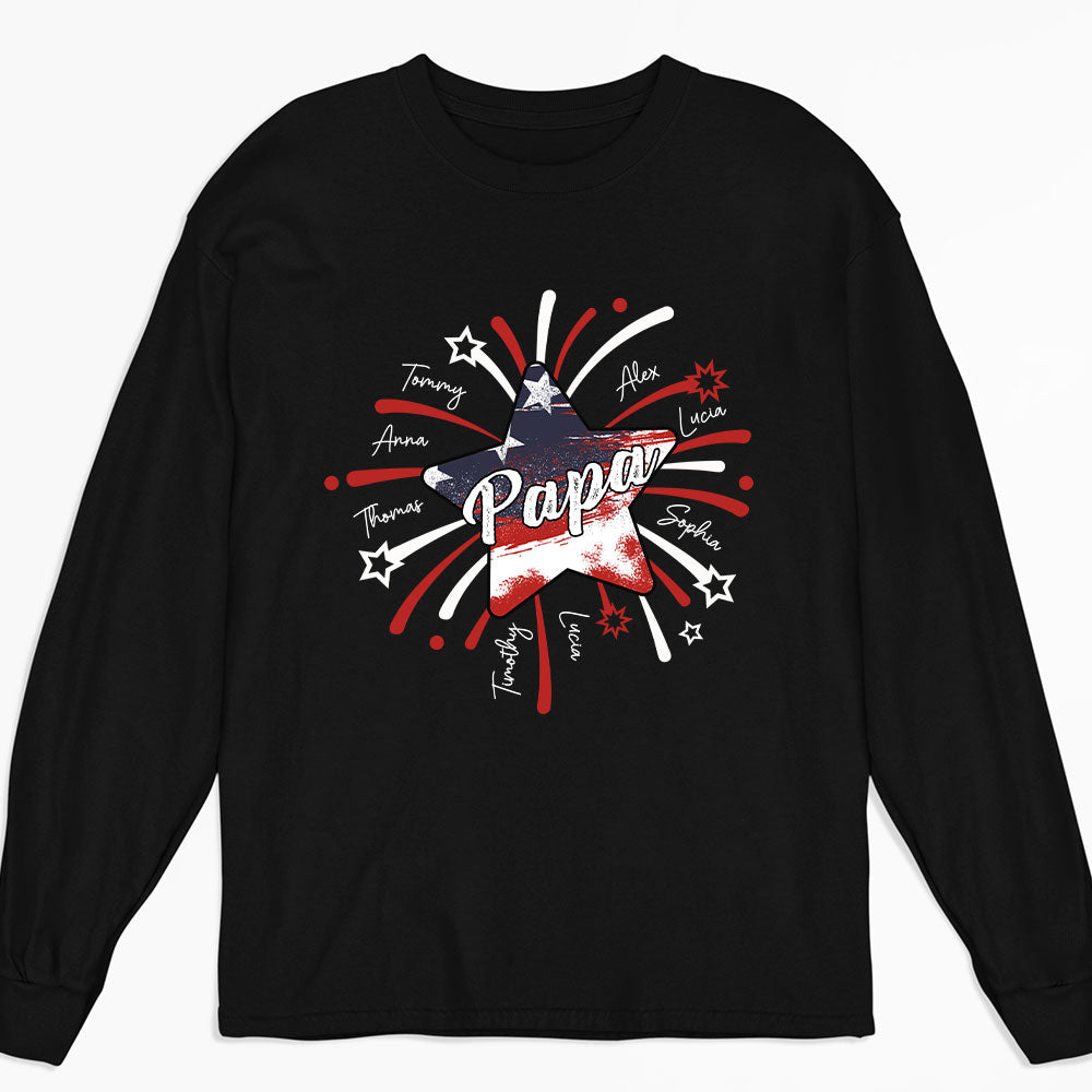 Custom Christmas & Birthday Gift for Dad, Grandpa • Papa & Kids Firework Star - Personalized Shirt