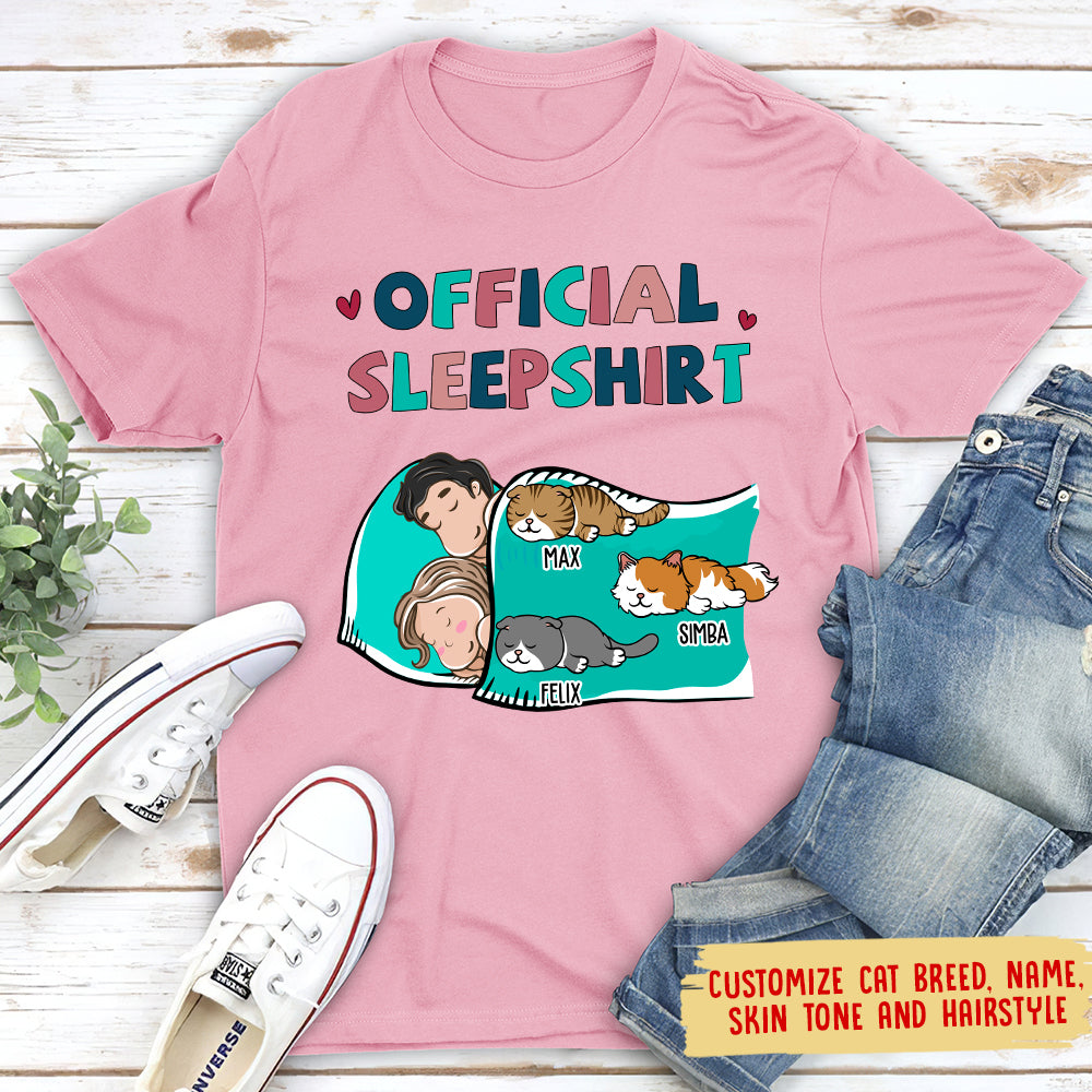 Custom Christmas & Birthday Keepsake Gift • Cat Official Sleepshirt For Couple - Personalized Unisex T-shirt