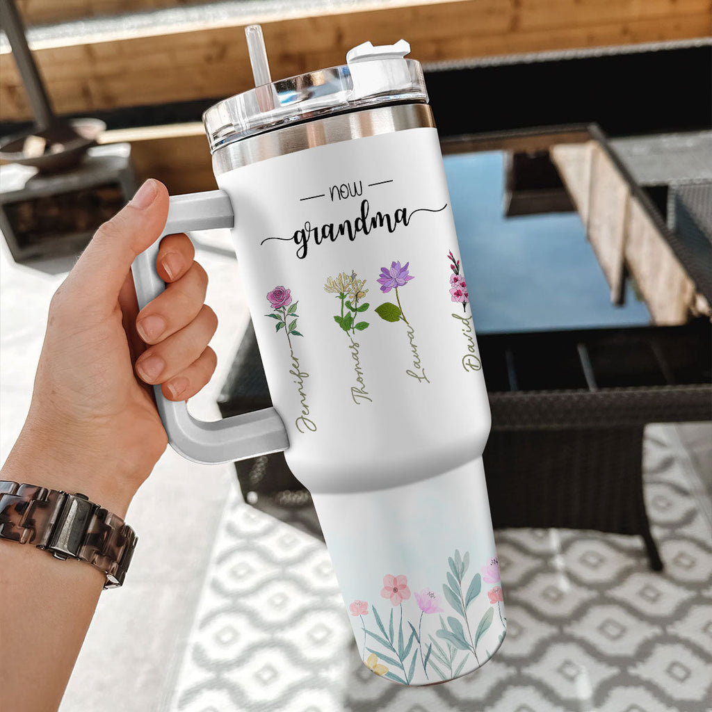 Custom Mother's Day Birthday Gifts For Mom, Grandma • First Mom Now Grandma - Personalized 40 Oz Tumbler