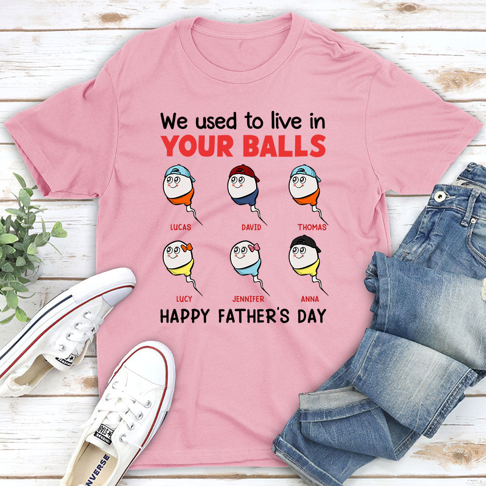 Custom Christmas & Birthday Gift for Dad, Grandpa • We Used To Lived In Your Balls - Personalized Shirt