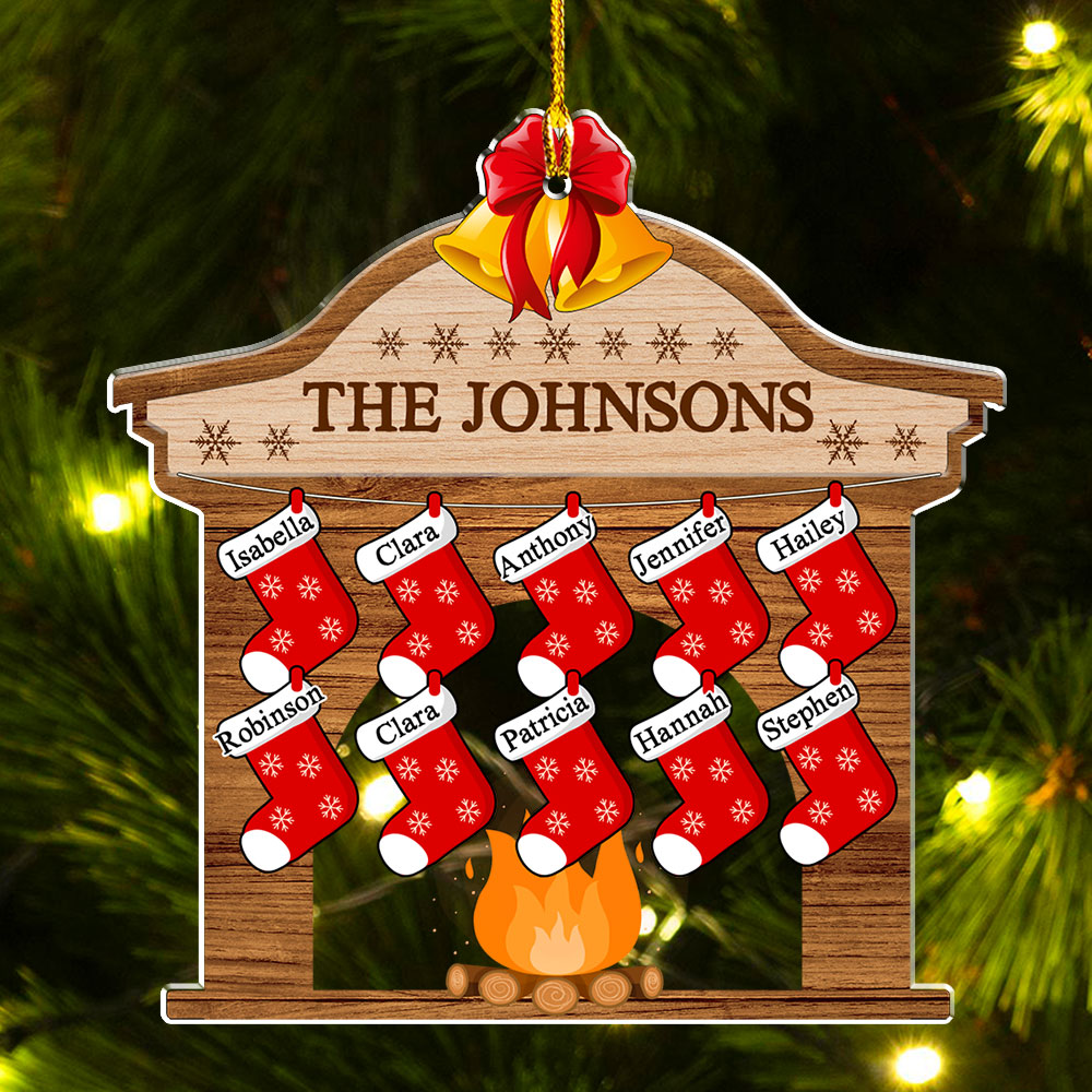 Custom Family Ornament, Christmas Gift for Family Members •  Christmas Fireplace - Personalized Acrylic Ornament