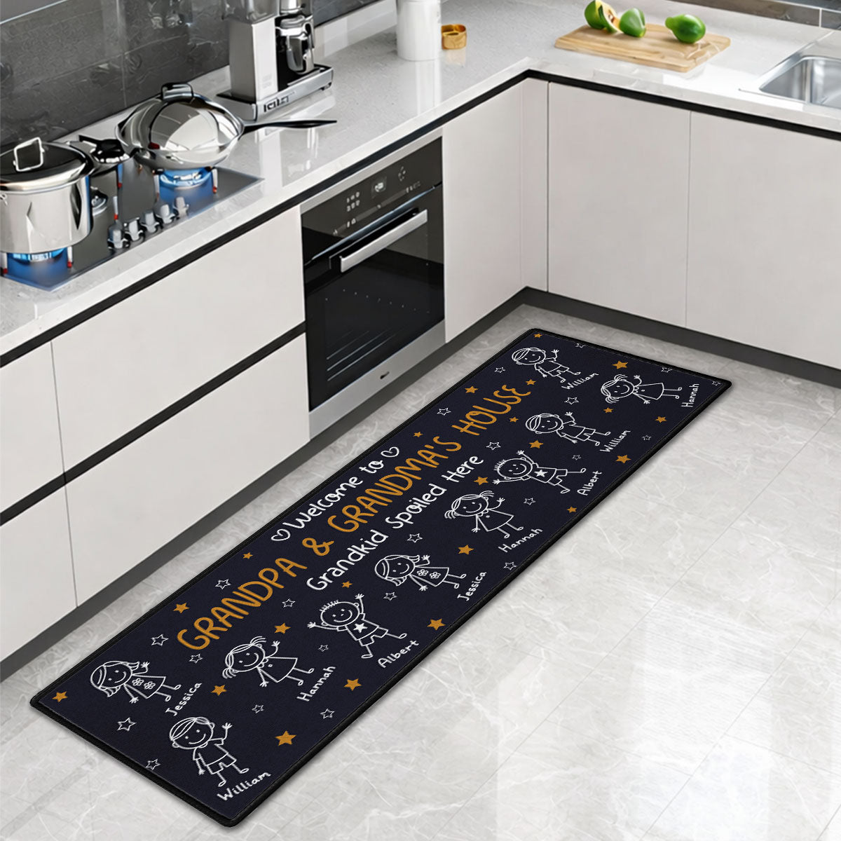 Custom Family Name Rug, Housewarming Birthday Gift For Grandma Grandparents • Grandkids Make Life Grand - Personalized Runner Rug