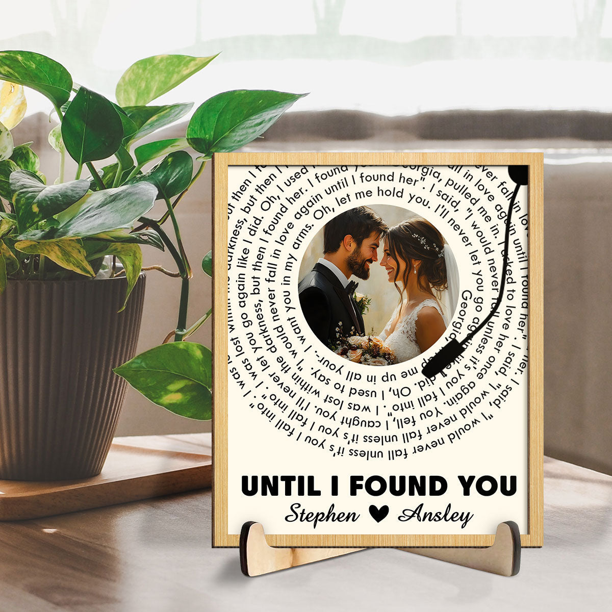 Custom Couple's Decor, Anniversary & Wedding Gift • Couple Photo And Favorite Spiral Song Lyrics - Personalized Wooden Plaque