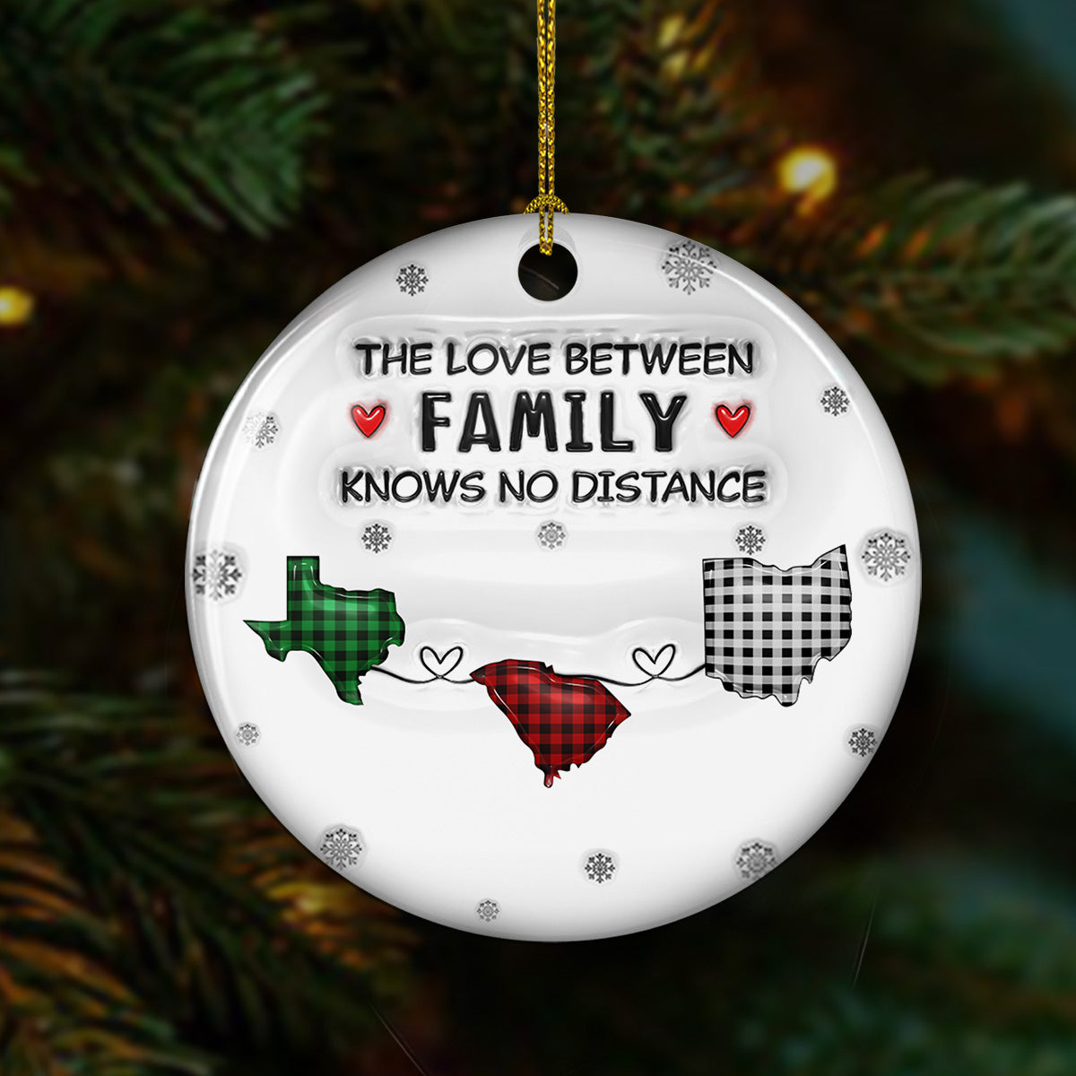 Custom Family Christmas Ornament for Long Distance Families •  The Love Between Family Knows No Distance - Personalized 3D Inflated Effect Ceramic Ornament