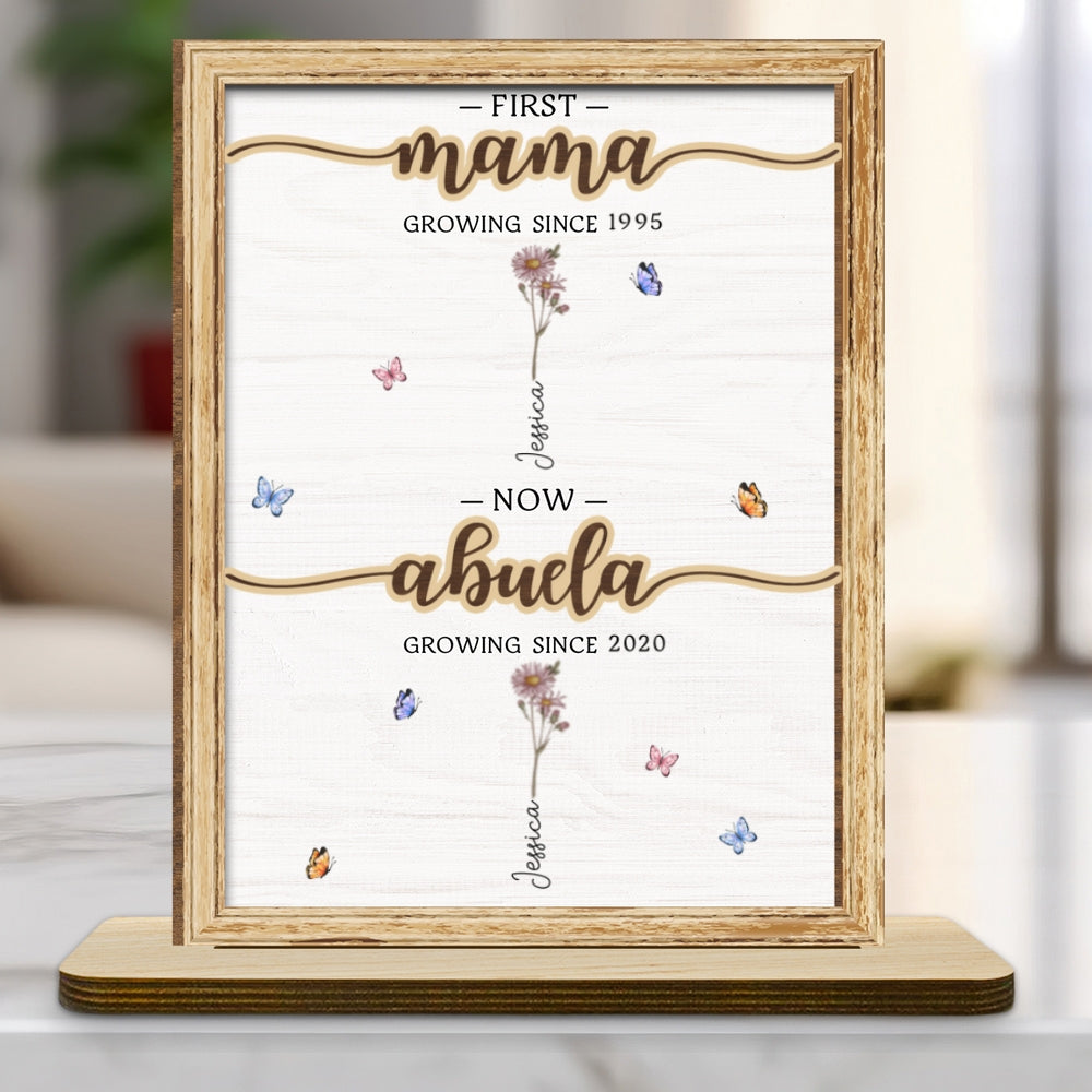 Custom Family Decor, Christmas Birthday Family Keepsake • First Mom Now Grandma - Personalized 2-Layer Wood Plaque With Flat Base