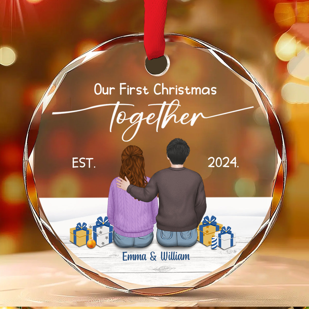 Custom First Christmas Ornament Married, Gift for Newlyweds •  Our First Christmas Married - Personalized Glass Ornament