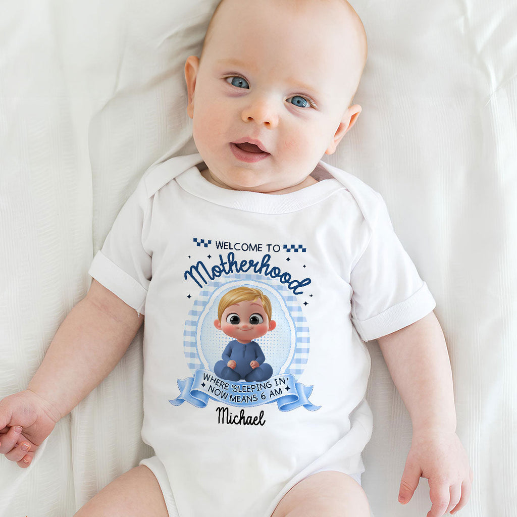 Welcome To Motherhood - Personalized Baby Onesie