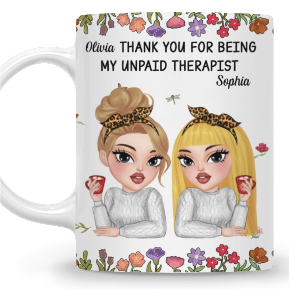 Custom Coworker, Christmas & Birthday Team Appreciation Gift • Friendship Comes With Free Therapy - Personalized Coffee Mug