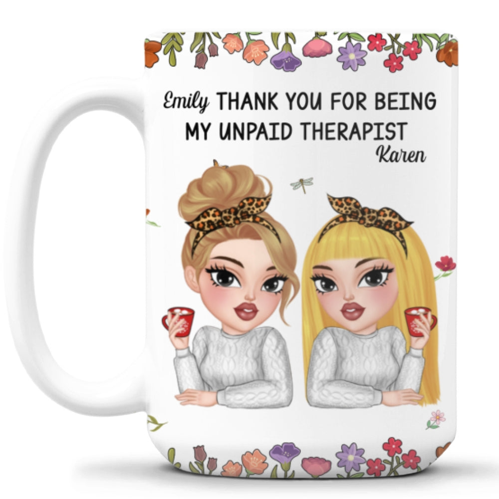 Custom Coworker, Christmas & Birthday Team Appreciation Gift • Friendship Comes With Free Therapy - Personalized Coffee Mug