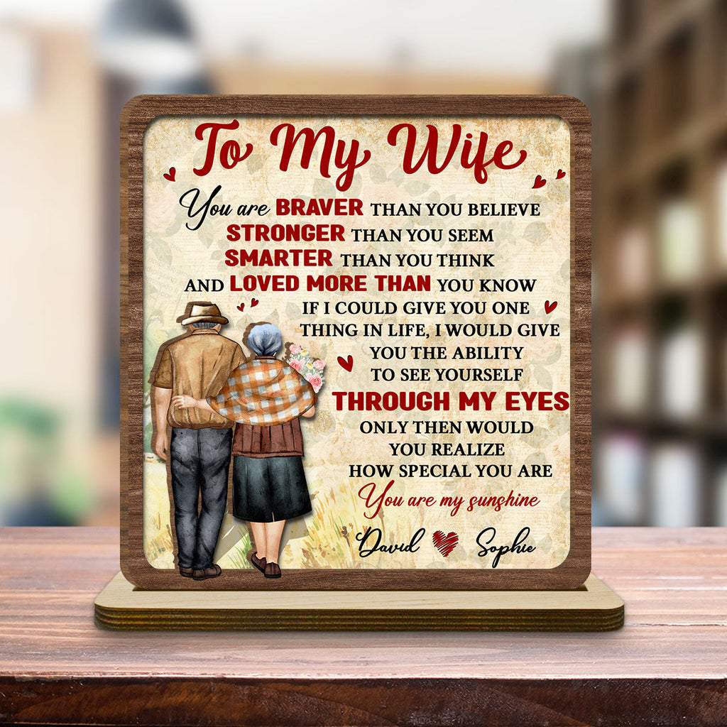 Custom Decor for Wife, Gift for Her • My Sunshine - Personalized 2-Layer Wood Plaque With Flat Base