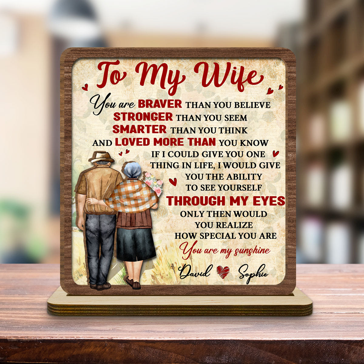 Custom Decor for Wife, Gift for Her • My Sunshine - Personalized 2-Layer Wood Plaque With Flat Base