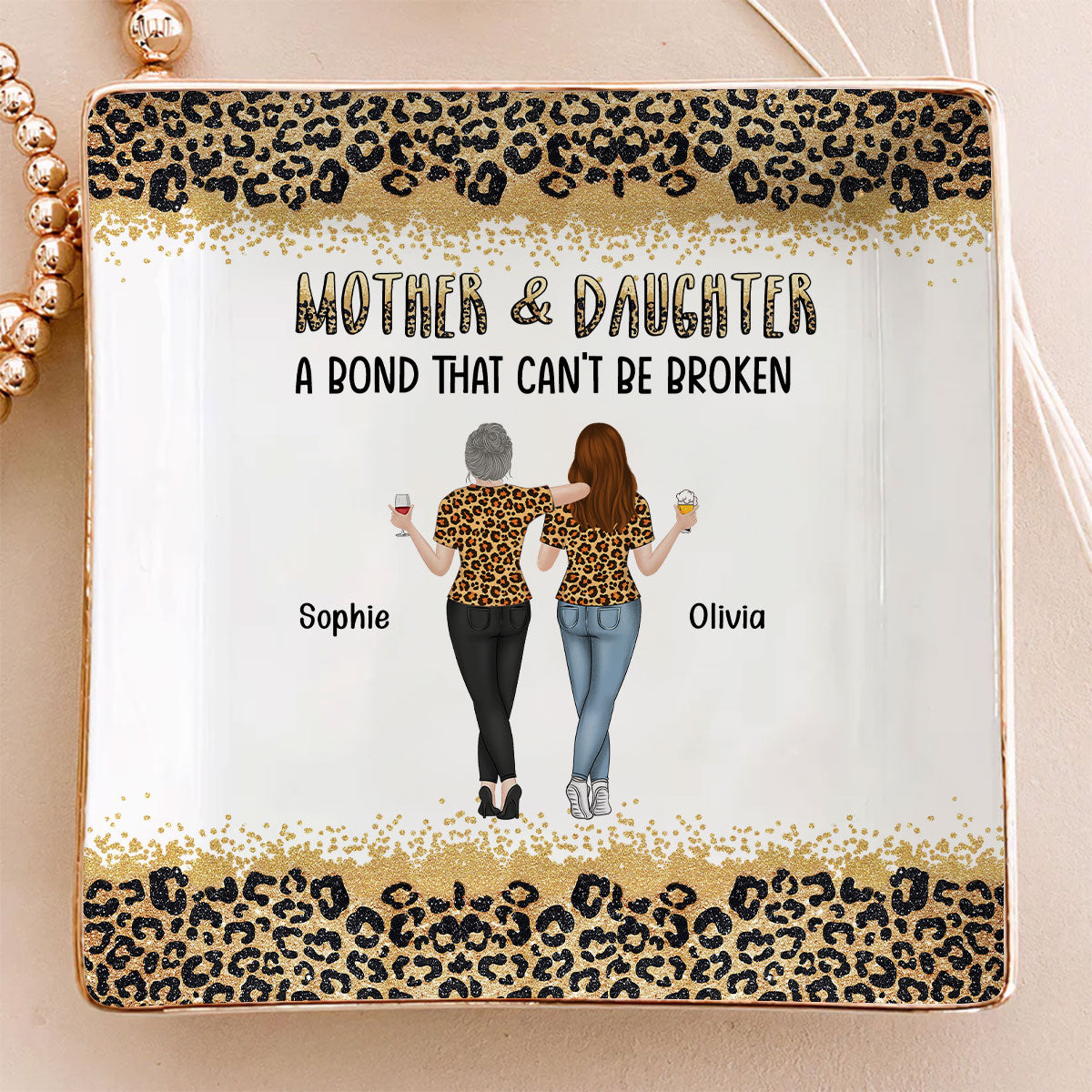 Custom Mom Trinket Dish, Birthday Christmas Gift • Mom And Daughter - Personalized Jewelry Dish