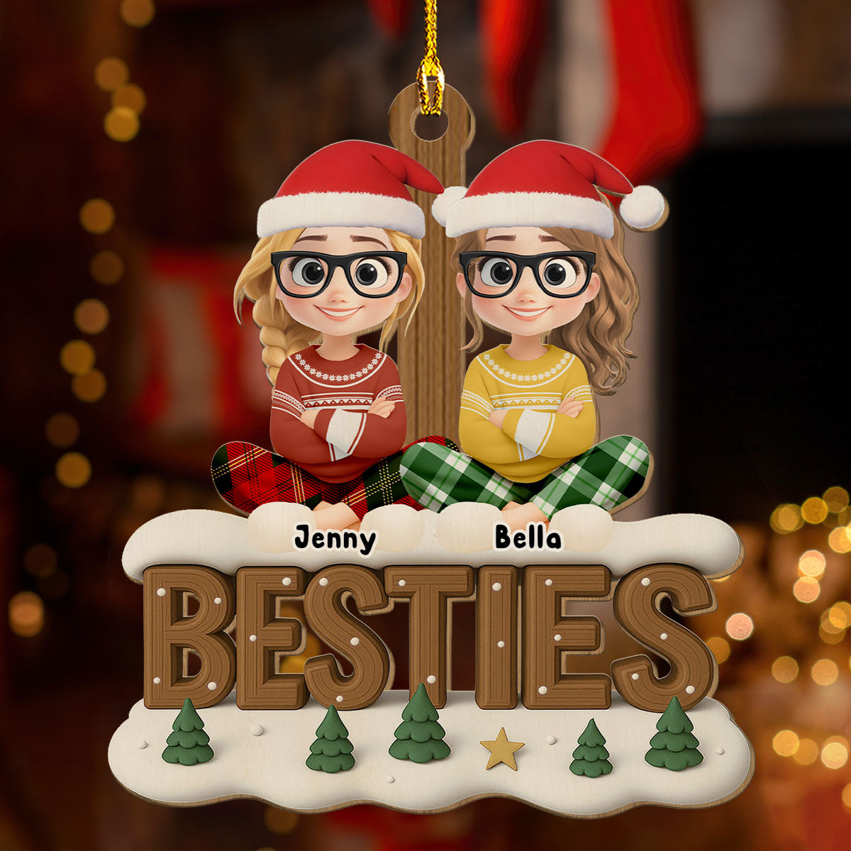 Custom Friendship Christmas Ornament, Best Friend Gift •  Besties This Year Onwards - Personalized 3D Effect Wood Ornament