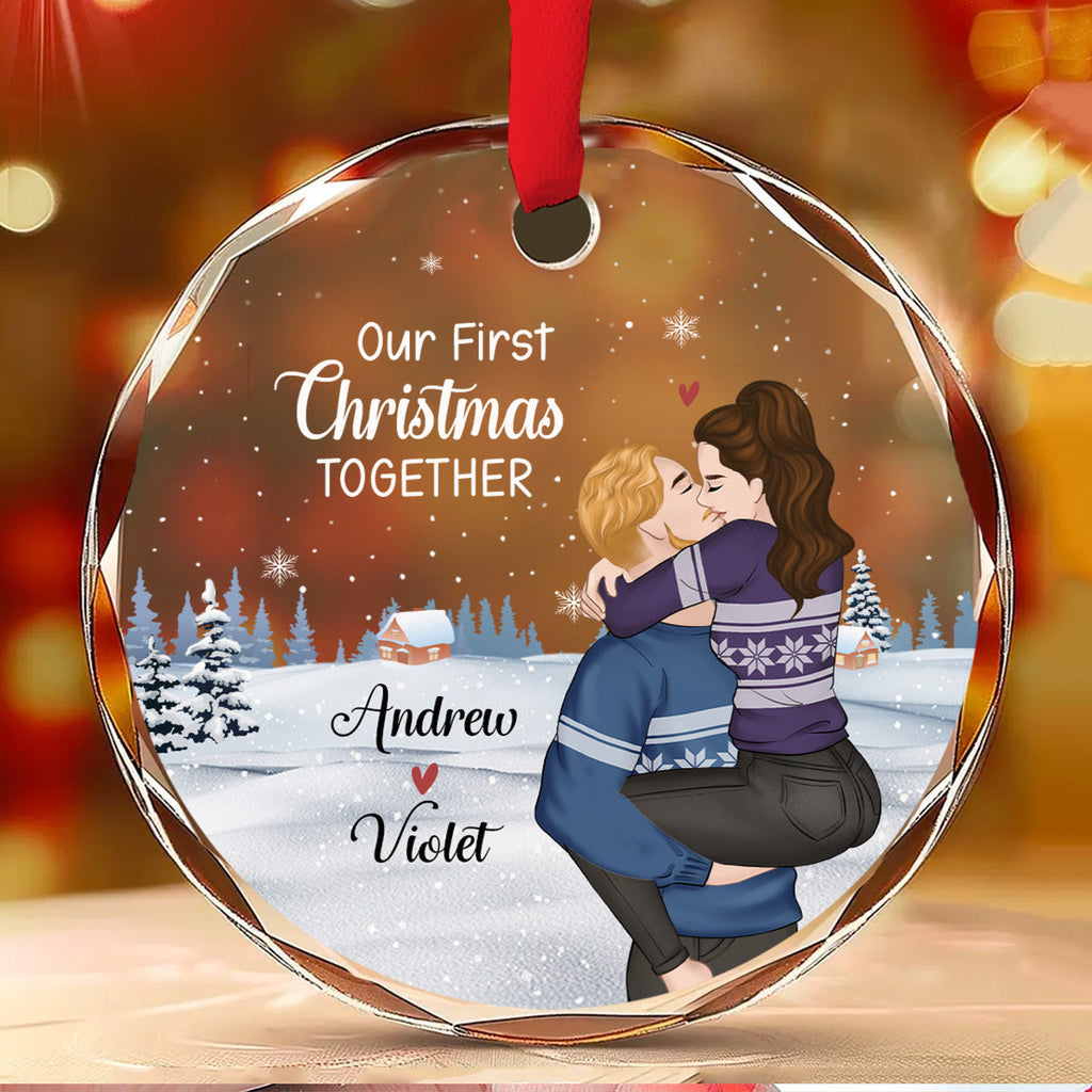 Custom Couple Christmas Ornament, Anniversary Gift •  Christmas Together Couple - Personalized Glass Ornament