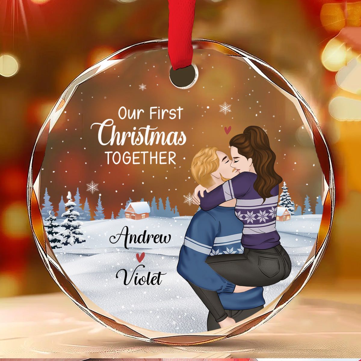 Custom Couple Christmas Ornament, Anniversary Gift •  Christmas Together Couple - Personalized Glass Ornament