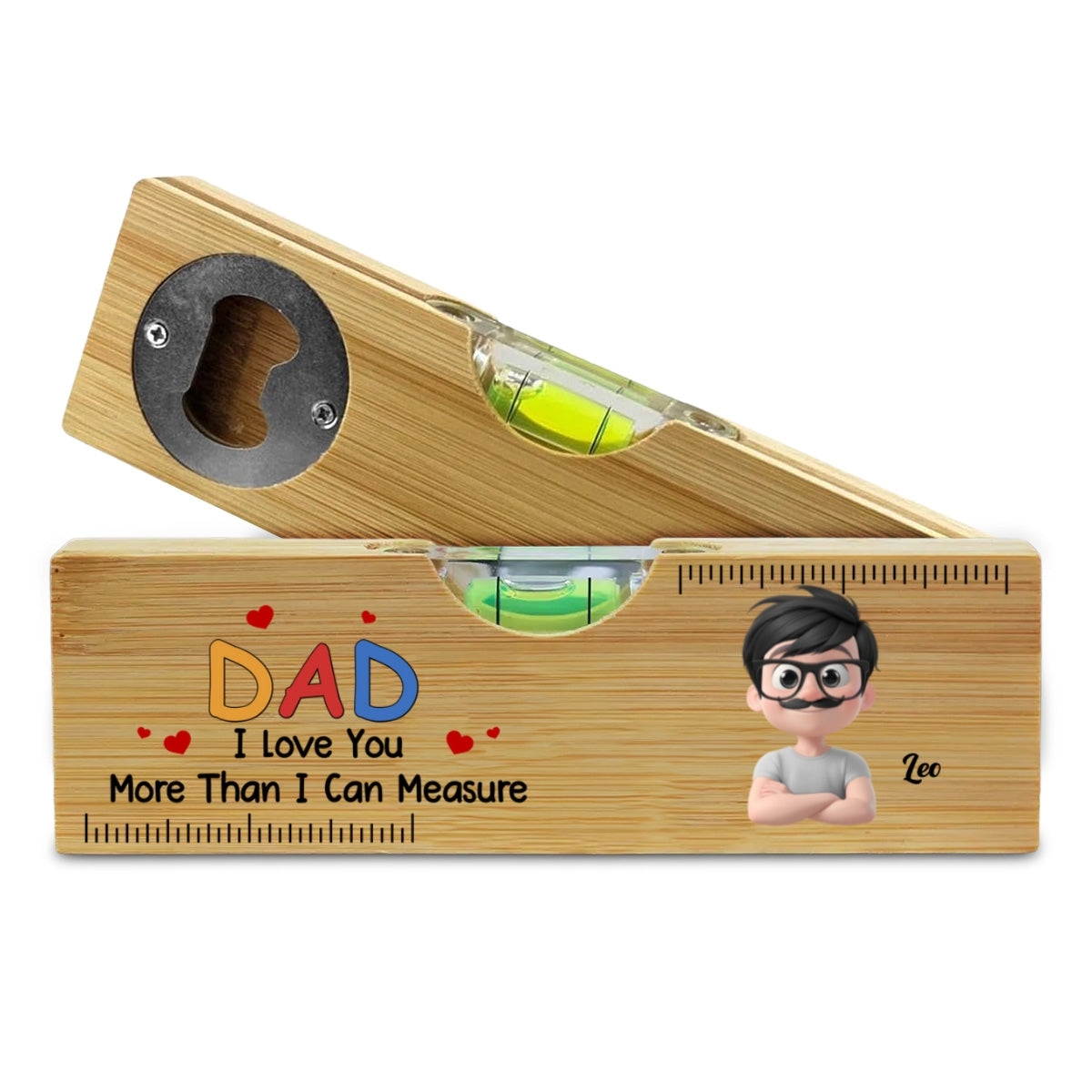 We Love You More Than We Can Measure - Personalized Wooden Spirit Level Bottle Opener