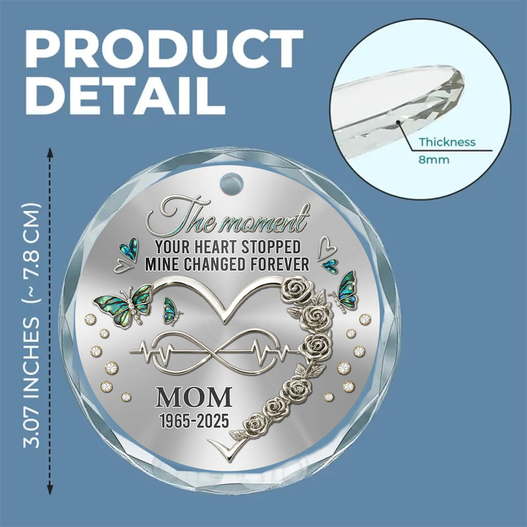 Custom Memorial Christmas Ornament, Sympathy Keepsake •  Your Heart Stopped Mine Changed Forever - Personalized Glass Ornament