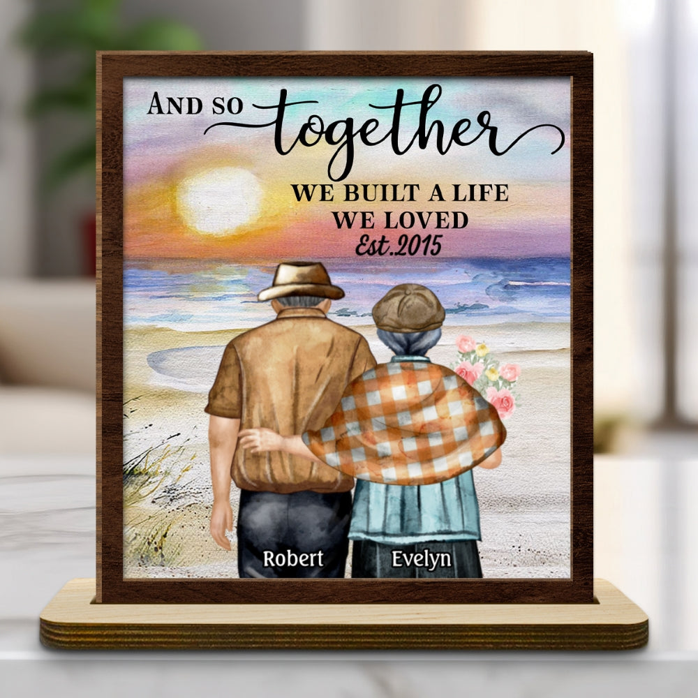 Custom Couple's Decor, Anniversary & Wedding Gift • Love Forever - Personalized 2-Layer Wood Plaque With Flat Base