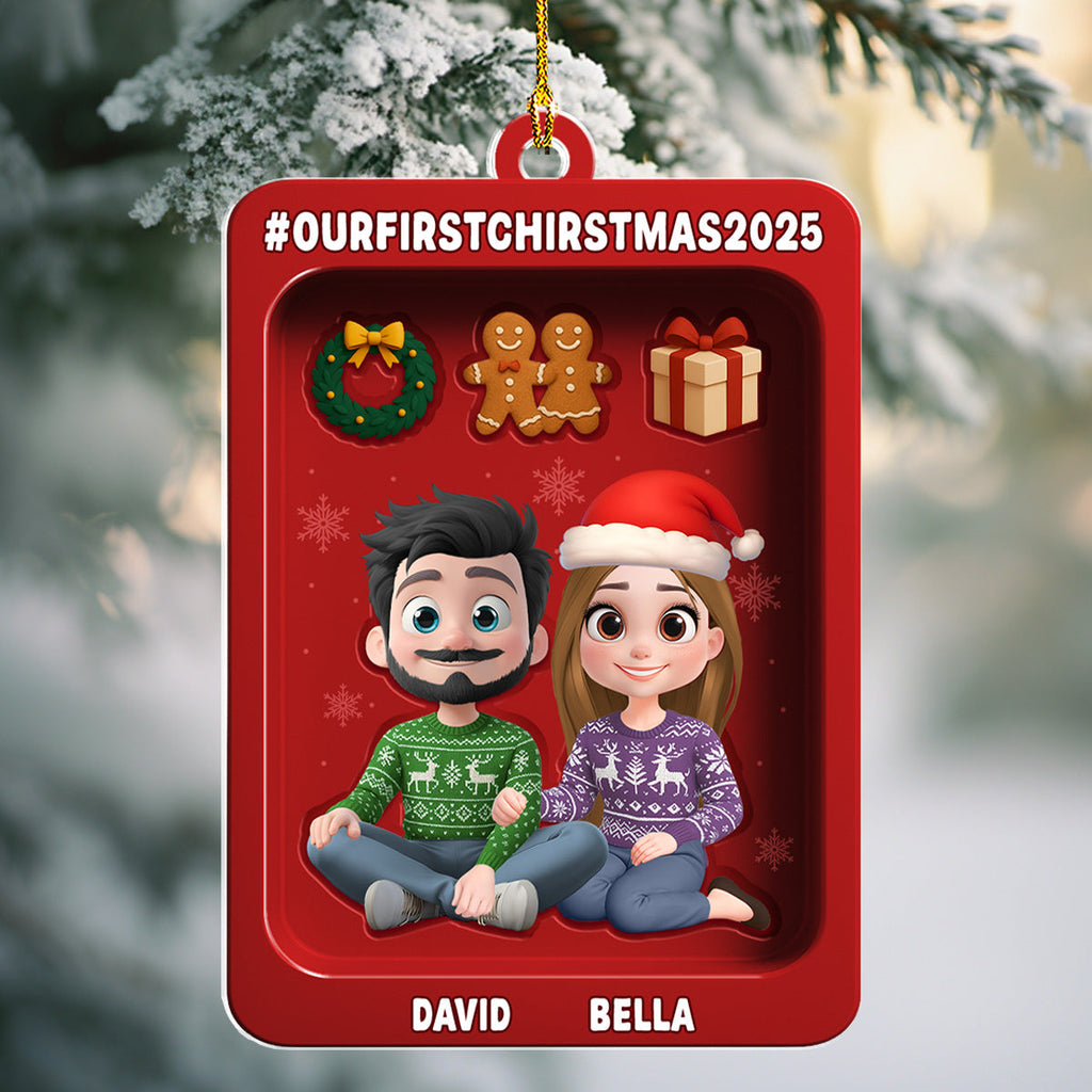 Custom First Christmas Ornament Married, Gift for Newlyweds •  Couple First Christmas Kit - Personalized Acrylic Ornament