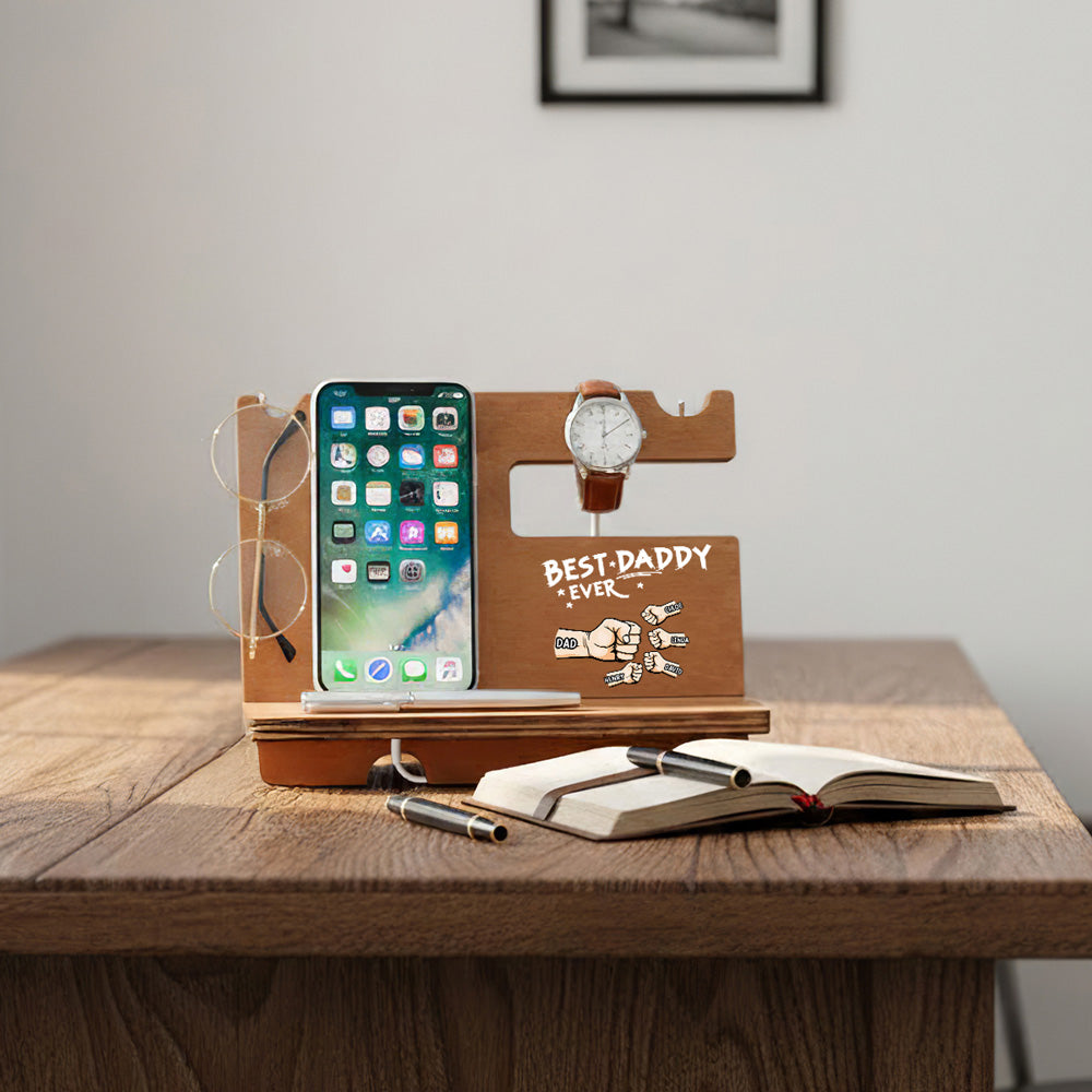 The Best Dad Grandpa Ever - Personalized Wood Phone Docking Station