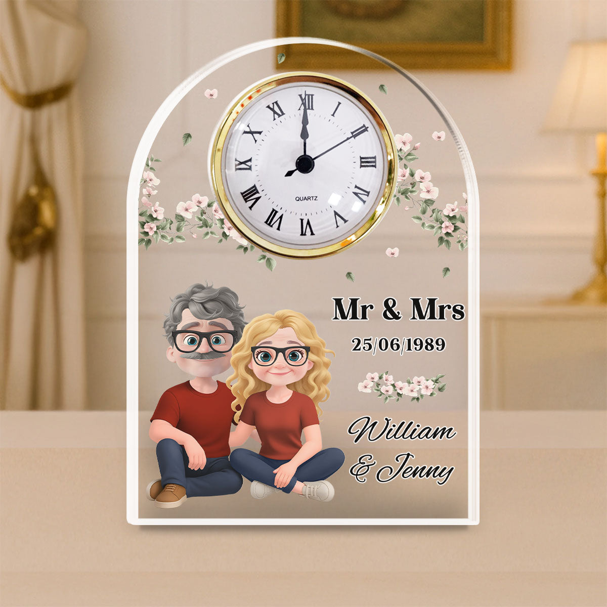 Custom Couple's Decor, Anniversary & Wedding Gift • Mr And Mrs - Personalized Acrylic Desk Clock Plaque