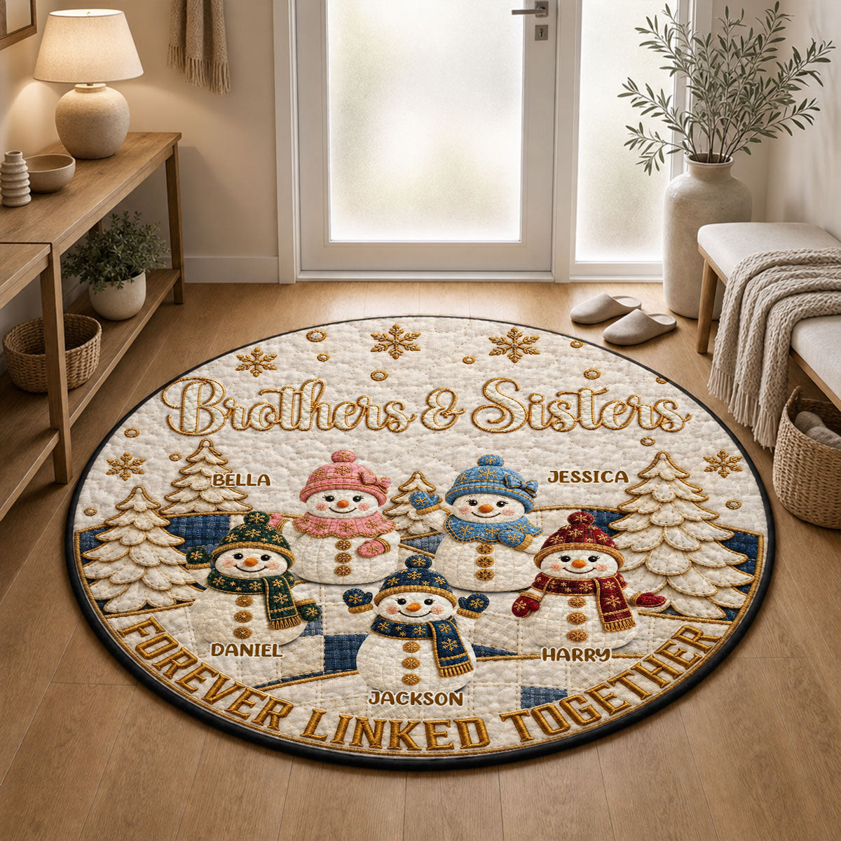 Custom Brothers & Sisters Name Christmas Rug, Holiday Decor Gift • Forever Our Bond - Personalized Quilted Mat