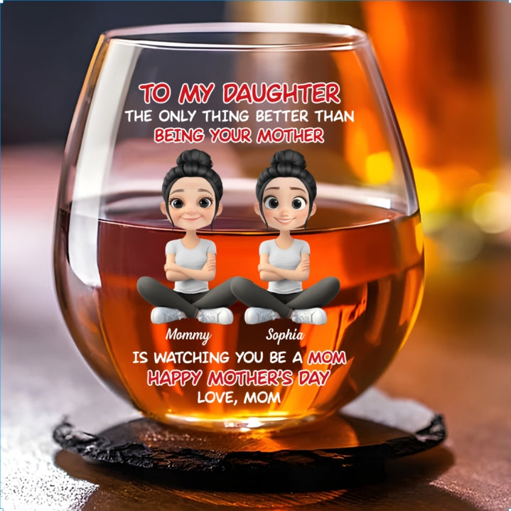 To My Daughter Cartoonize - Personalized Wine Glass