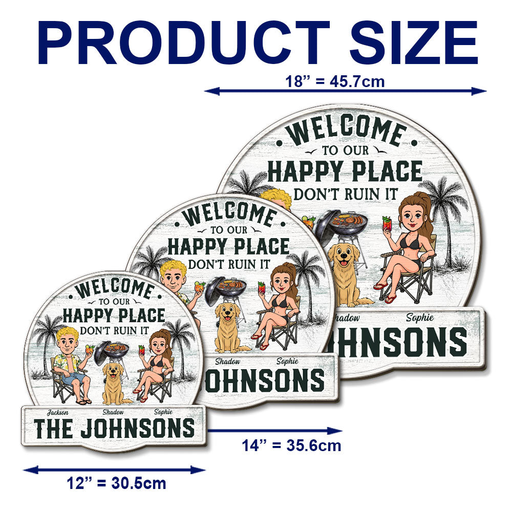 Custom Family Summer Backyard, Patio & Porch Decor • Happiness Happens Right Here - Personalized Wood Sign