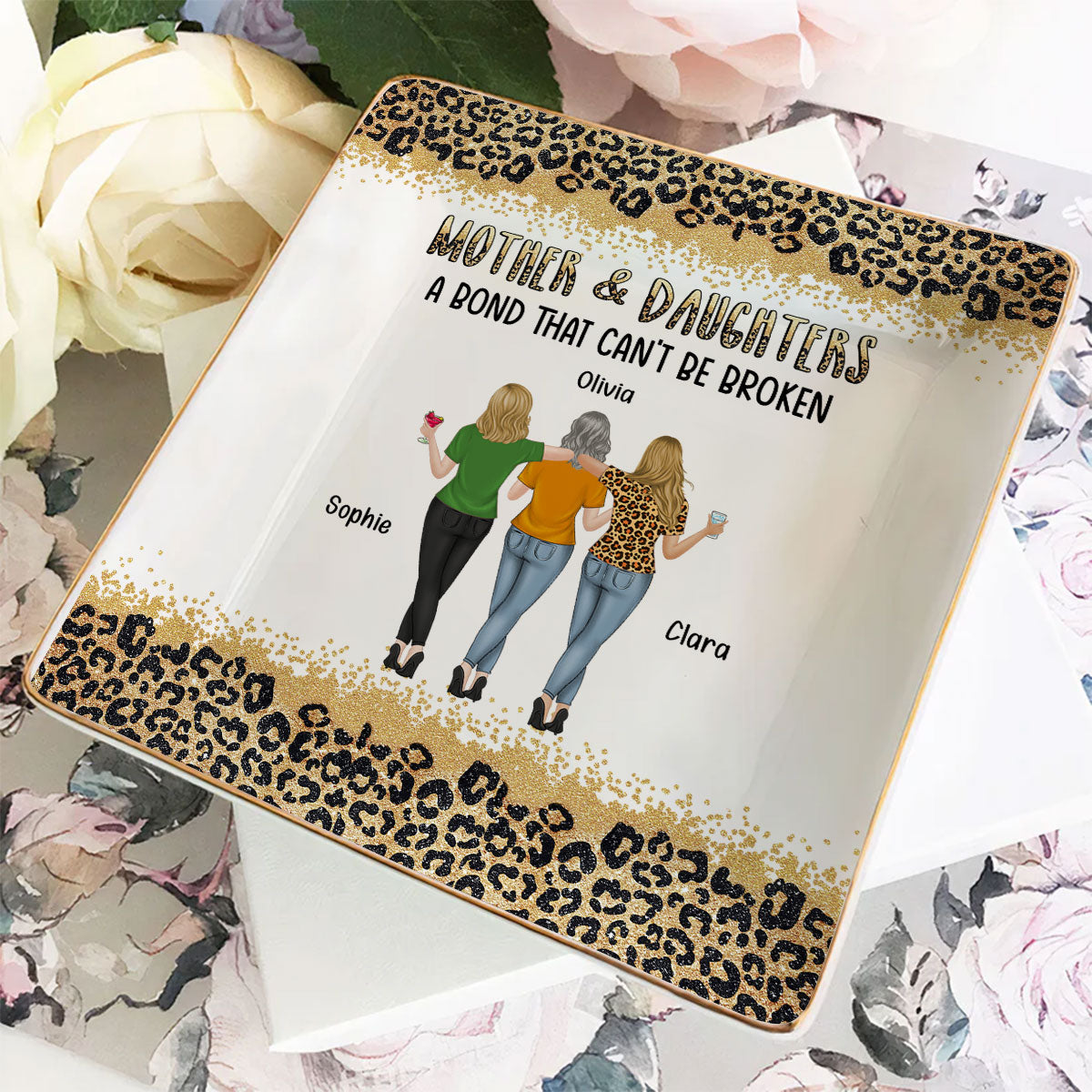 Custom Mom Trinket Dish, Birthday Christmas Gift • Mom And Daughter - Personalized Jewelry Dish