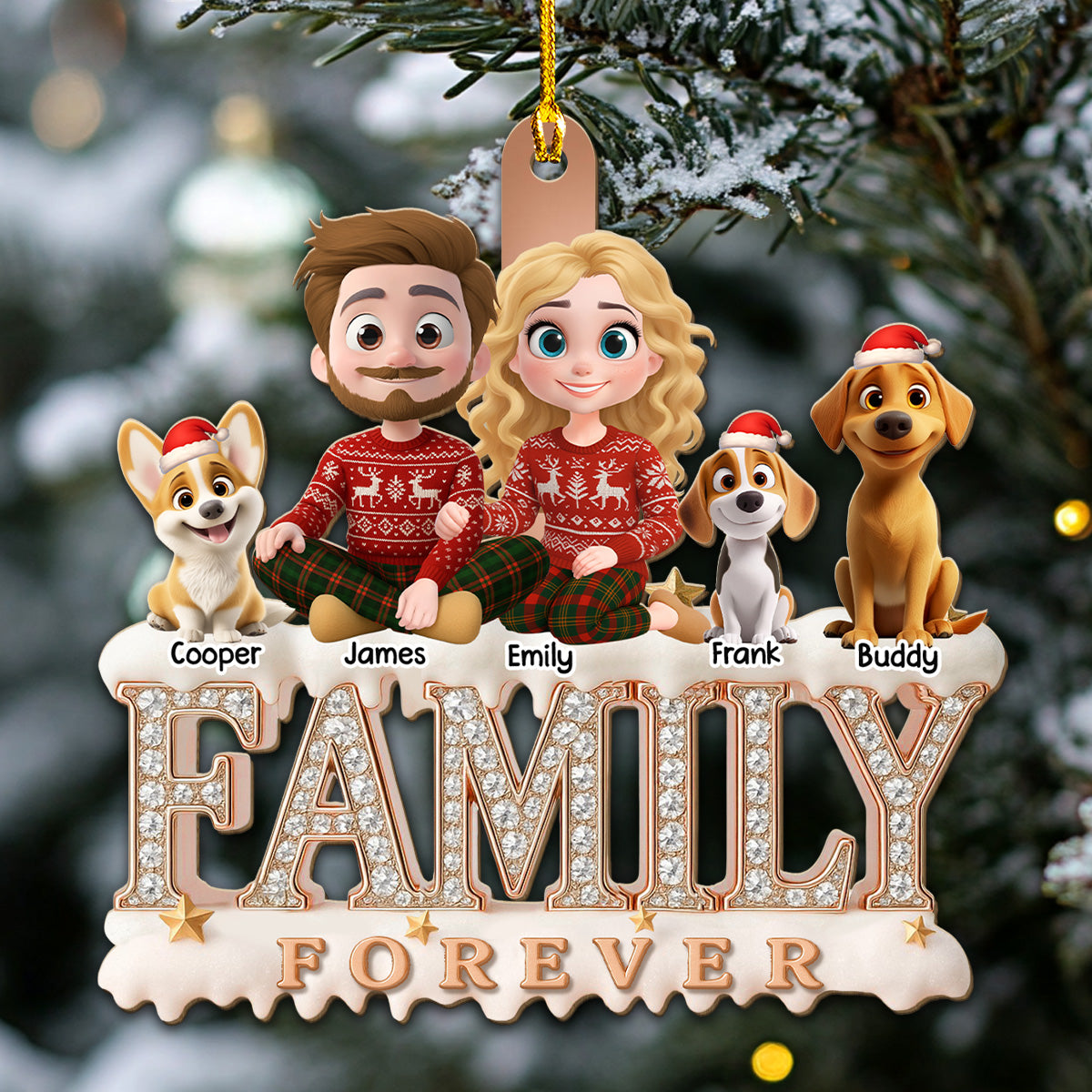 Custom Family Ornament, Christmas Gift for Family Members •  Forever Blessed With This Family - Personalized 3D Effect Wood Ornament