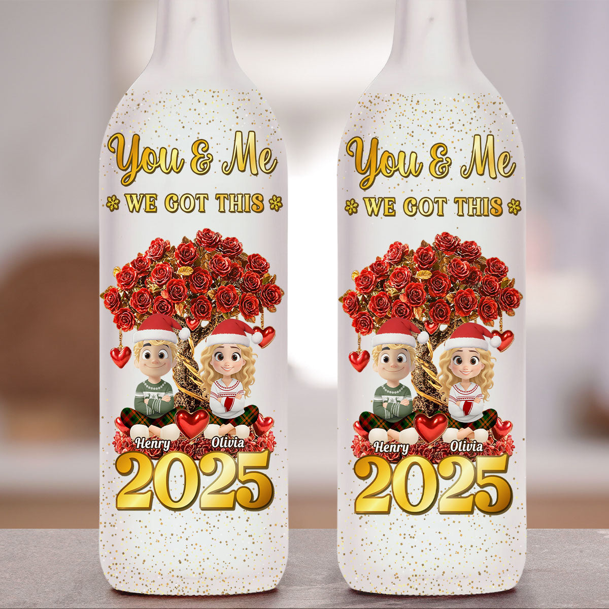 Glowing Heart Rose Tree - Personalized Bottle Lamp