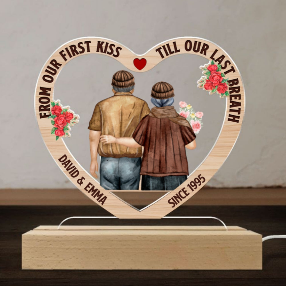 Custom Couple Gift for Anniversary, Valentine's Day, Christmas • First Kiss - Personalized LED Light
