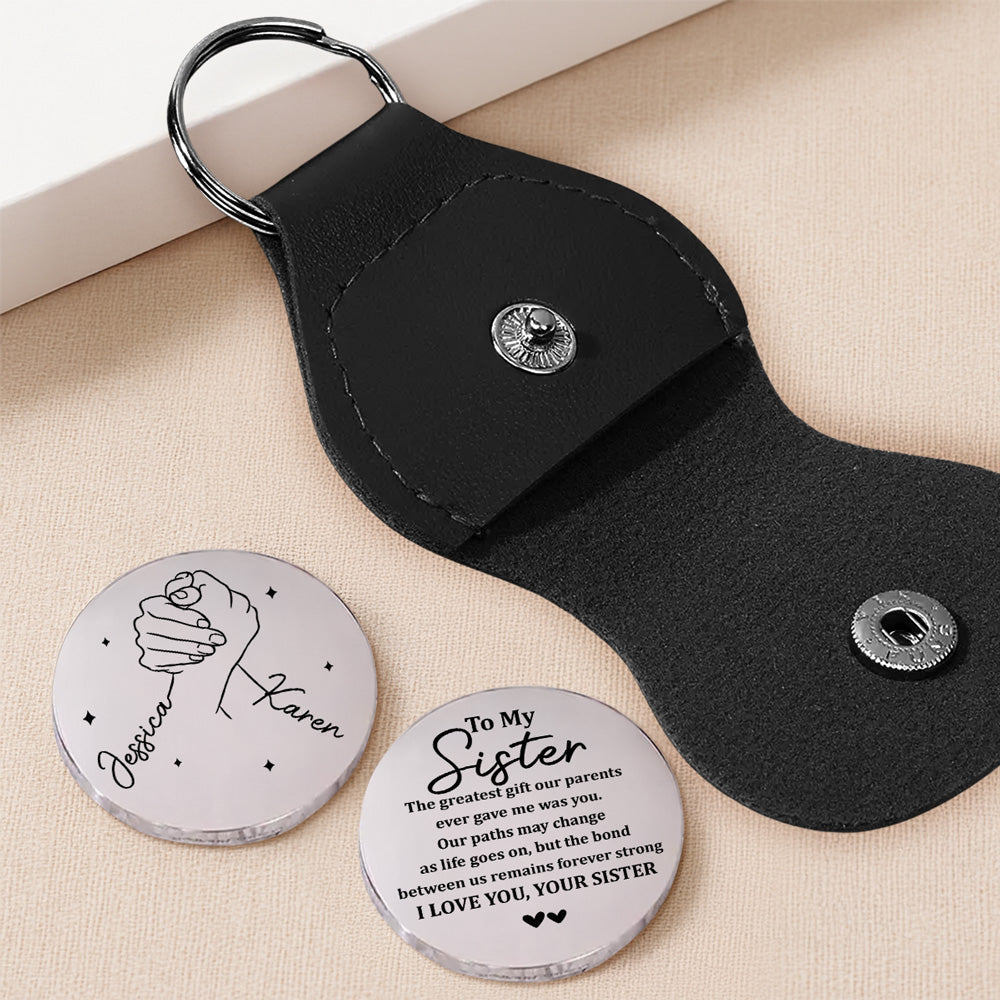 Custom Sister Siblings Coin Keychain, Christmas Birthday Gifts • Always My Sister - Personalized Pocket Hug