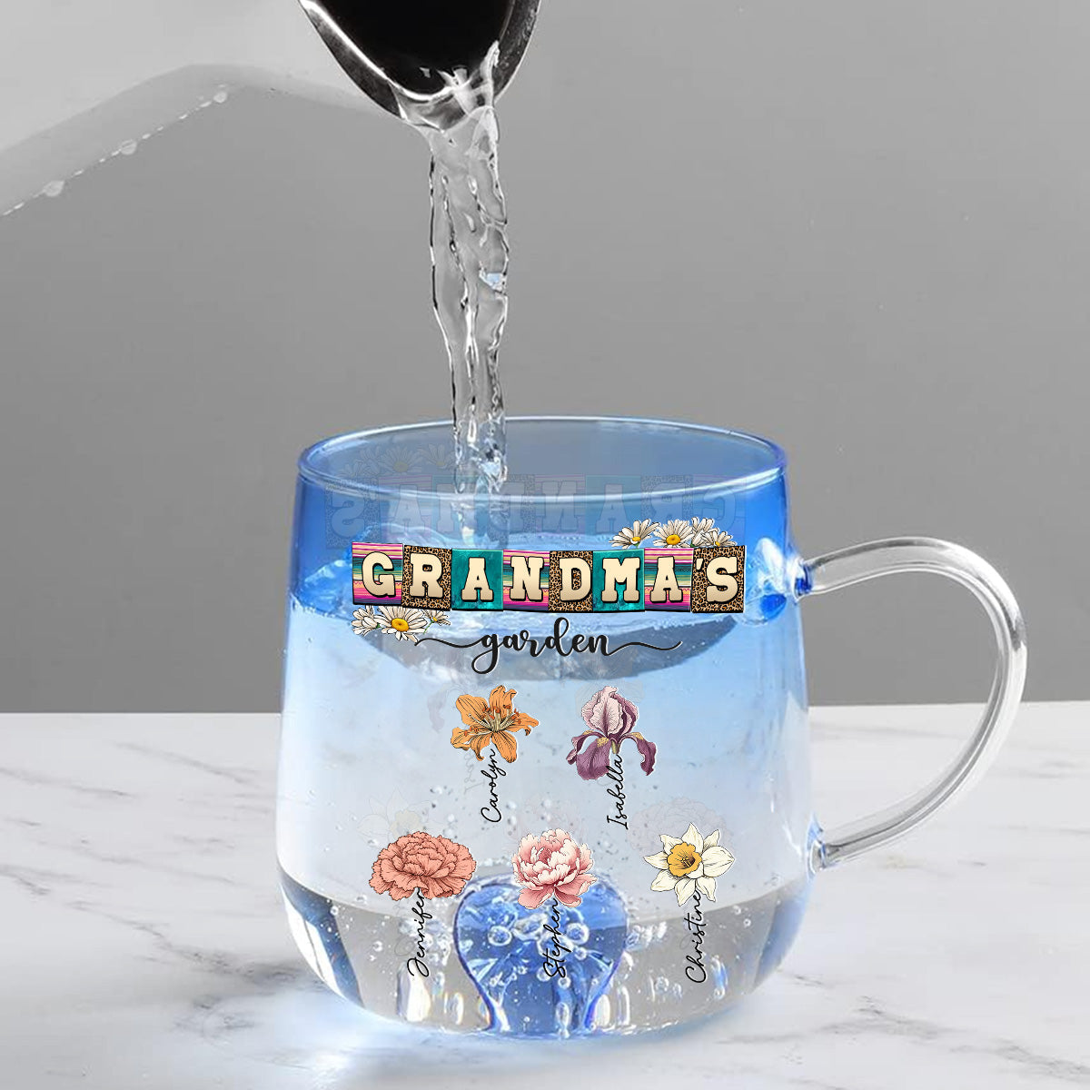 Custom Mother's Day Gift for Mom & Grandma • Lovely Grandma - Personalized Blue Gradient Glass Mug