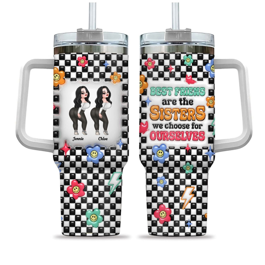 Custom Christmas Birthday Gifts For Best Friend • Sisters By Hearts - Personalized 3D Inflated Effect Printed 40 Oz Tumbler