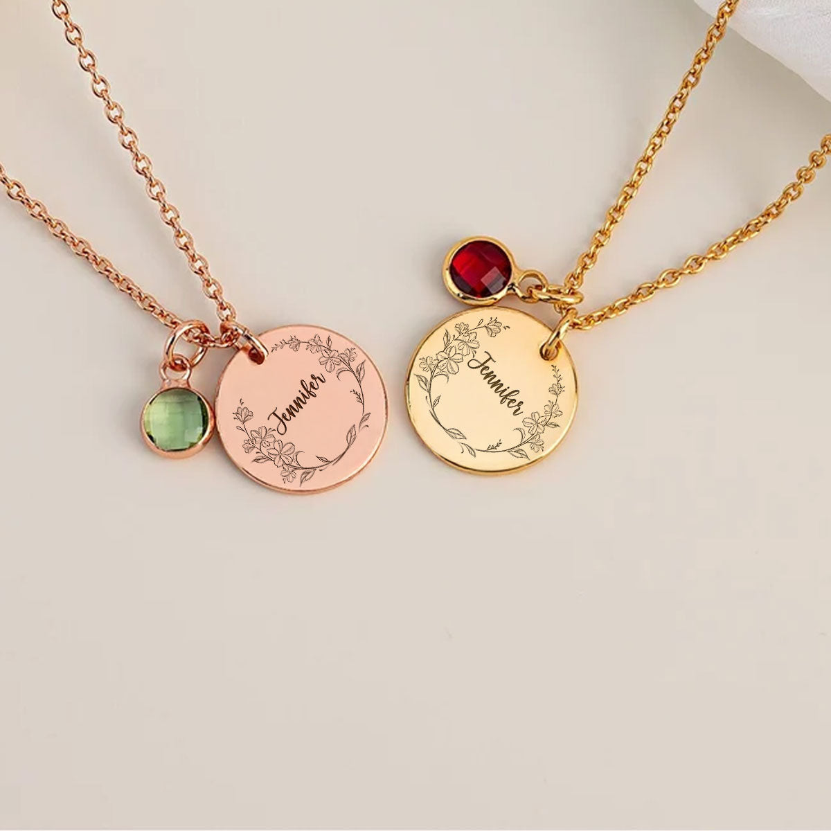 Name Circle Flower - Personalized Birthstone Necklace
