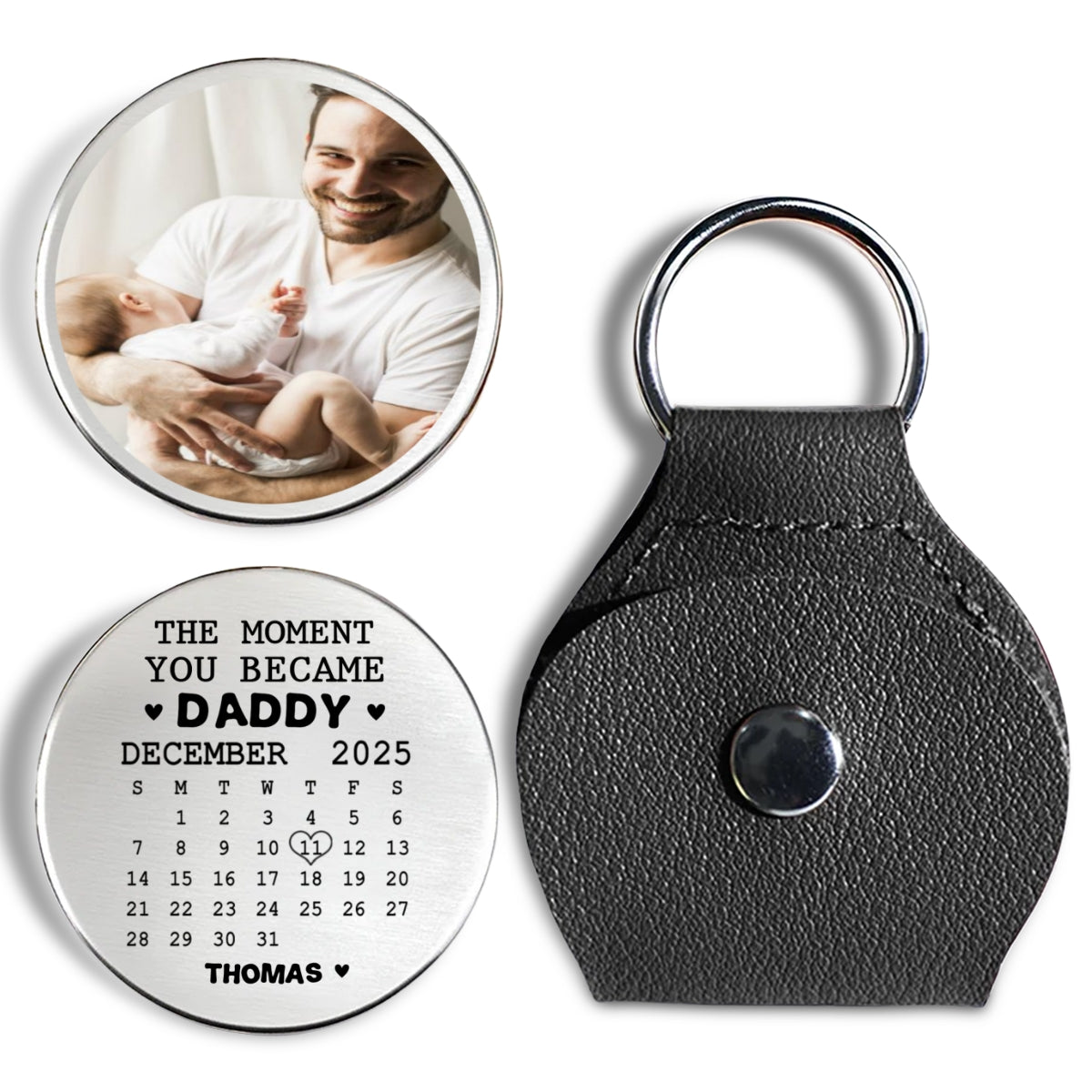 Custom Photo Coin Keychain for Husband, Couple Anniversary Valentine's Day Gifts • The Moment You Became Dad - Personalized Pocket Hug